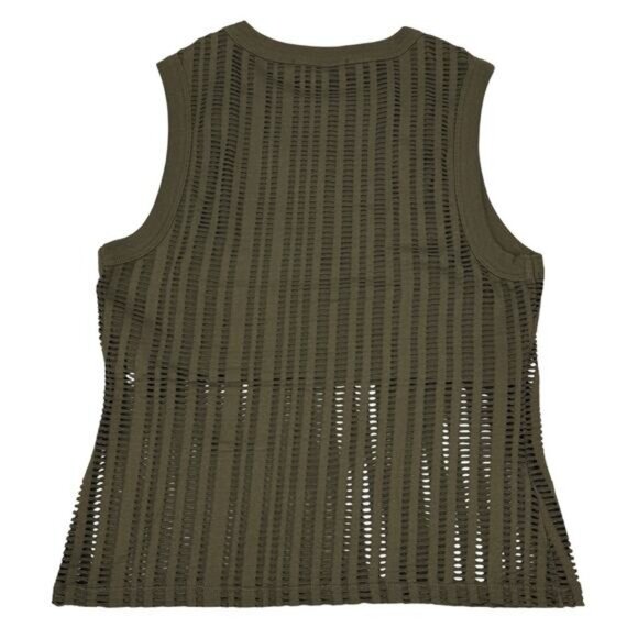 T By ALEXANDER WANG Perforated Jersey Tank Top Size Medium Military Green - Picture 6 of 6